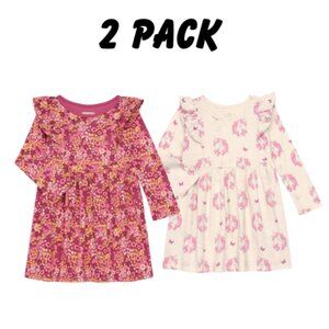2 Pack Garanimals Toddler Girl Long Sleeve Printed Dress Ruffle Shoulder Size 5T